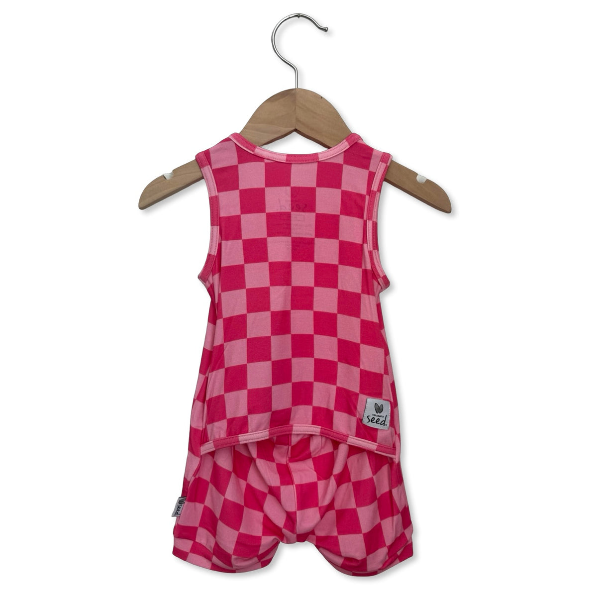 Bubble Gum Check Kid's Sleeveless Shorty Romper Luxe Edition | Cotton Bamboo Blend