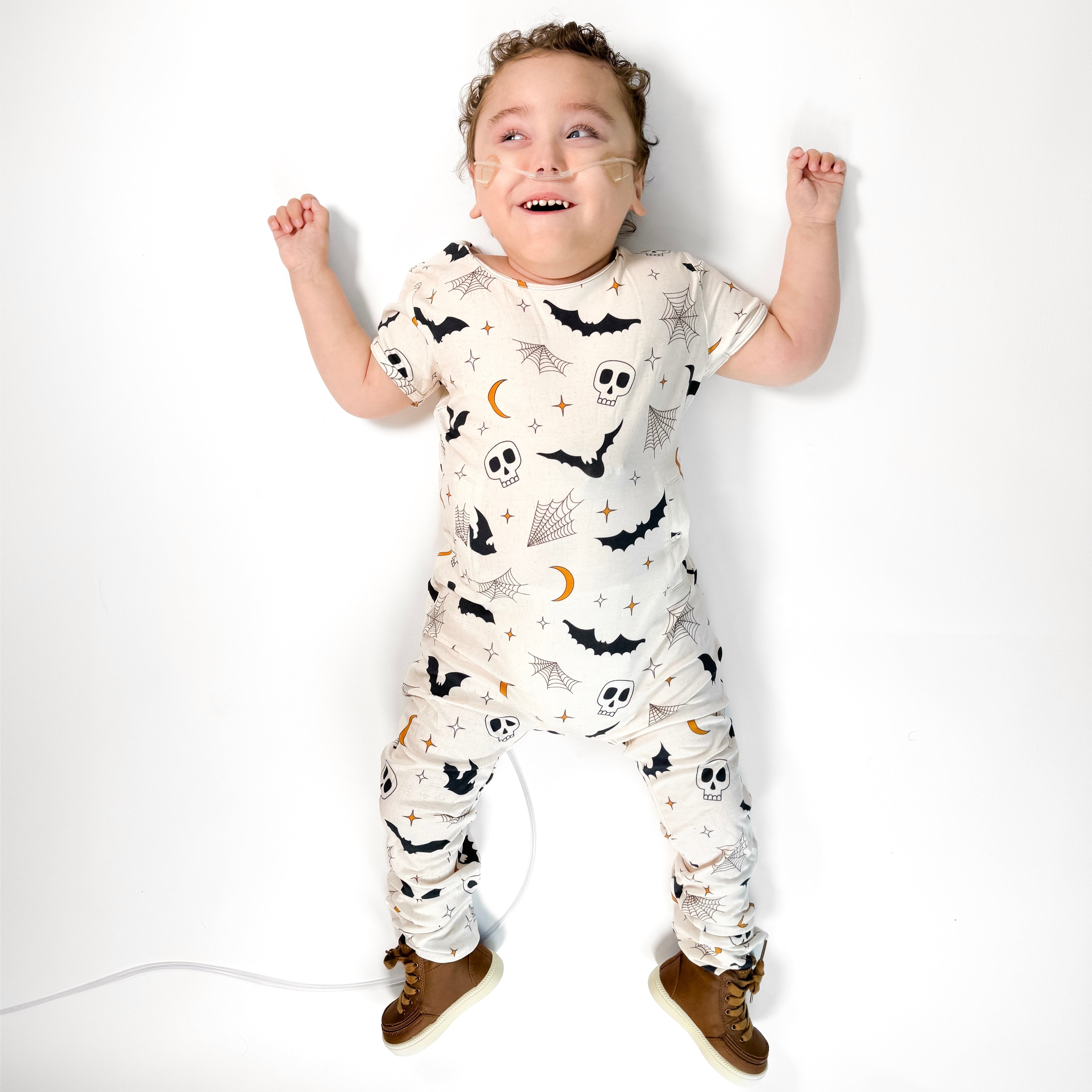 Bats & Boneheads Adaptive Tube Access Short Long Romper