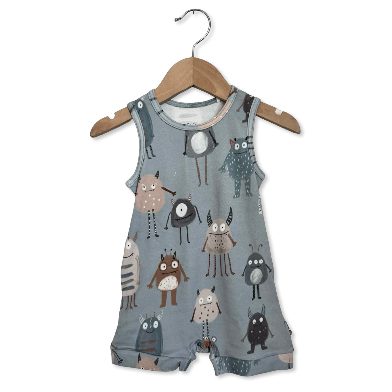 Blue Little Monsters Kid's Sleeveless Shorty Romper Luxe Edition | Cotton Bamboo Blend