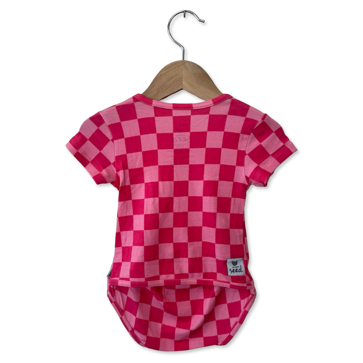 Bubblegum Check Tube Access Short Sleeve Snuggle Bug Bodysuit