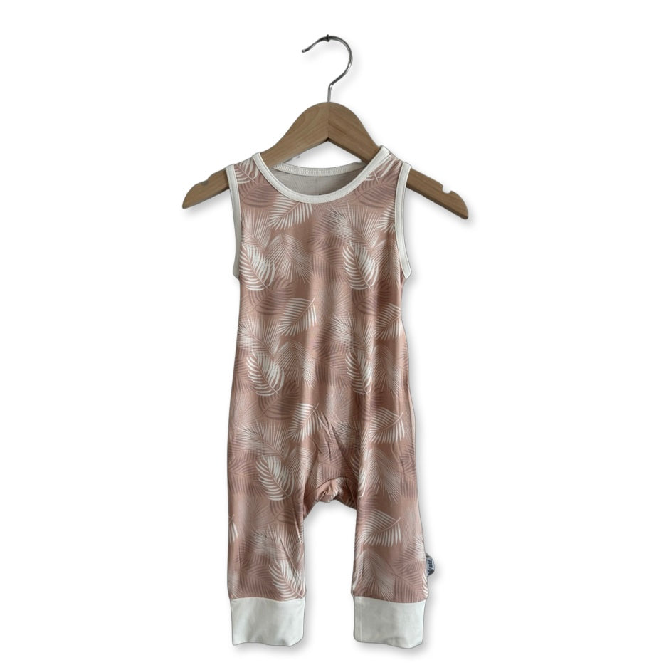 Pink Palms Sleeveless Romper