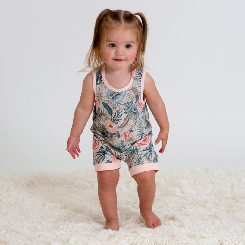 Peony Tropic Sleeveless Shorty Romper
