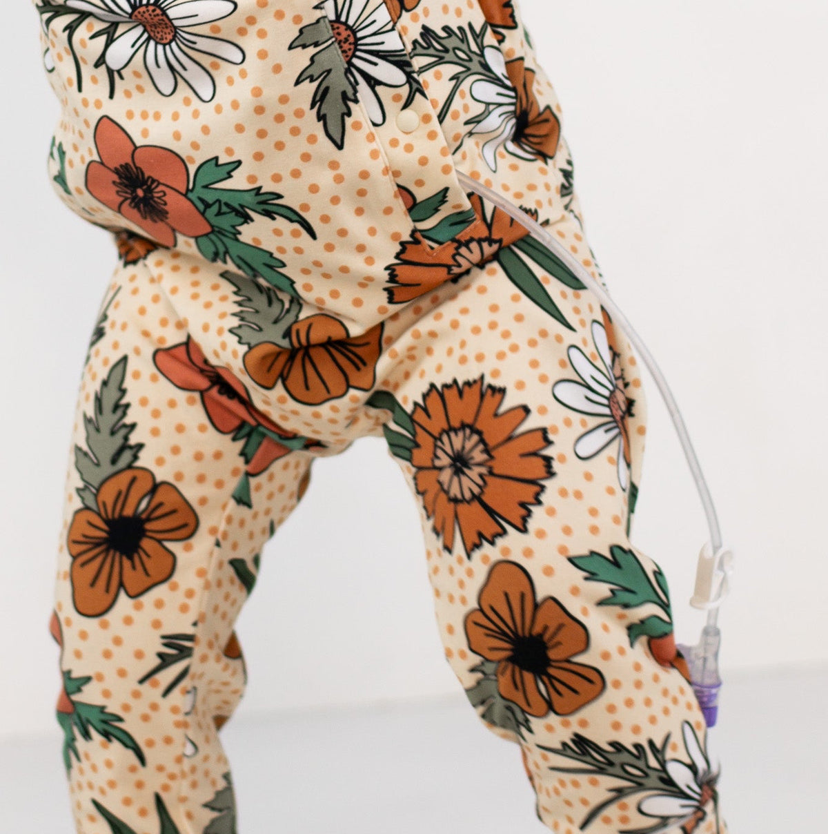 Floral patterned pants on a white background