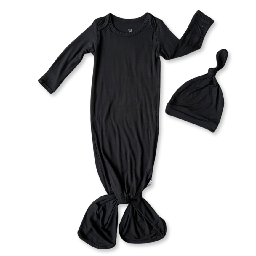 Black Mini Ribbed Knotted Gown & Beanie