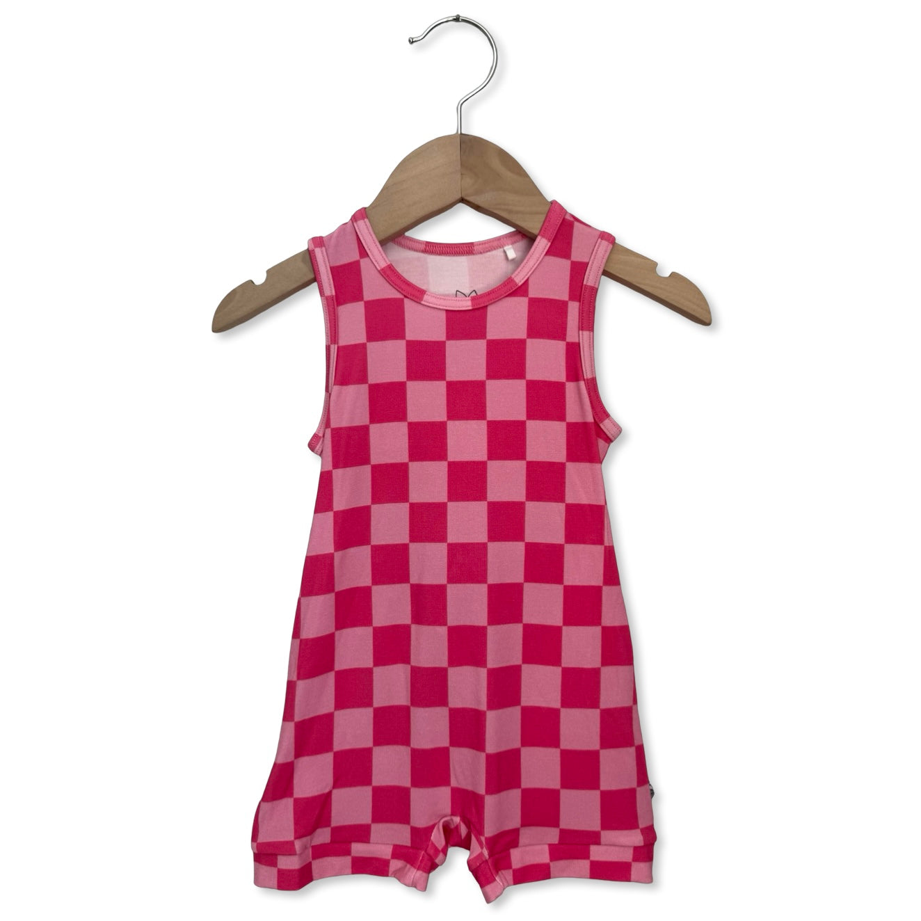 Bubble Gum Check Kid's Sleeveless Shorty Romper Luxe Edition | Cotton Bamboo Blend