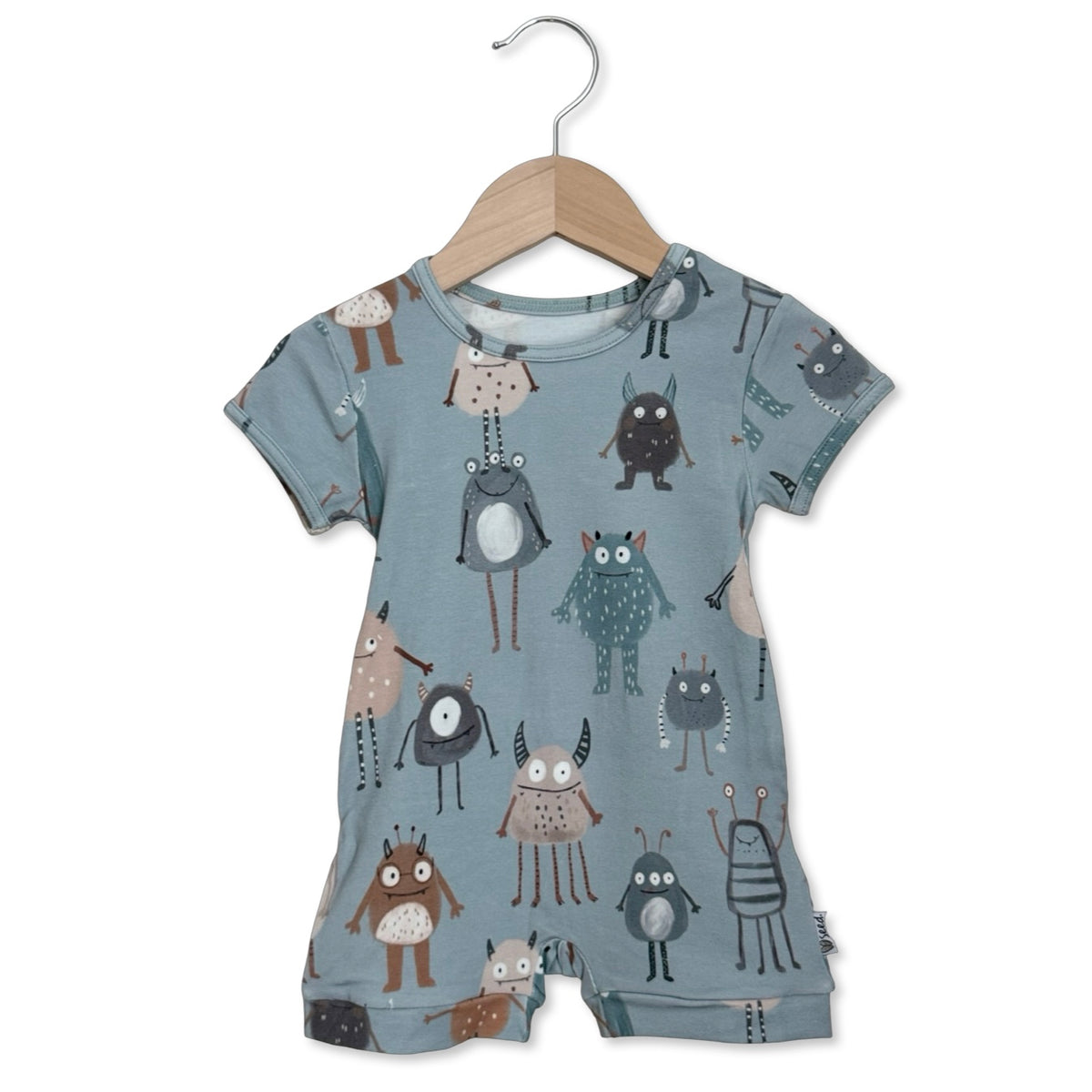 Blue Little Monsters Shorty Romper Luxe Edition | Cotton Bamboo Blend
