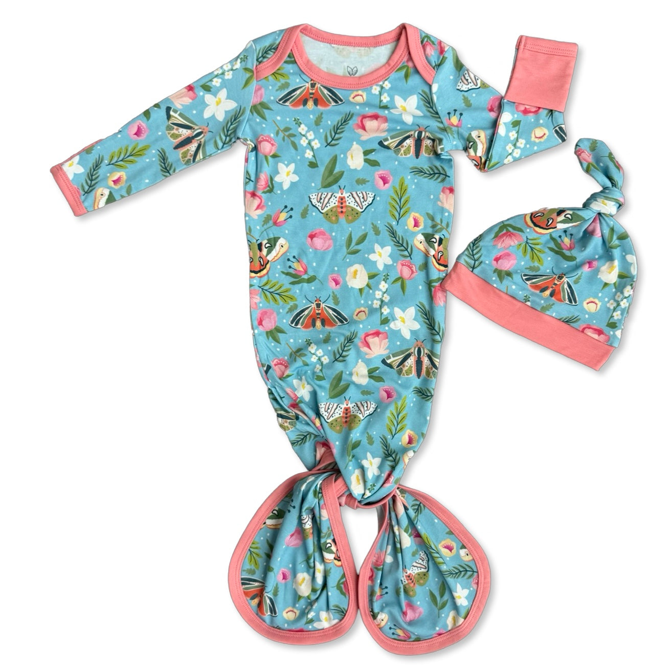 Flutters & Flowers Mini Ribbed Knotted Gown & Beanie
