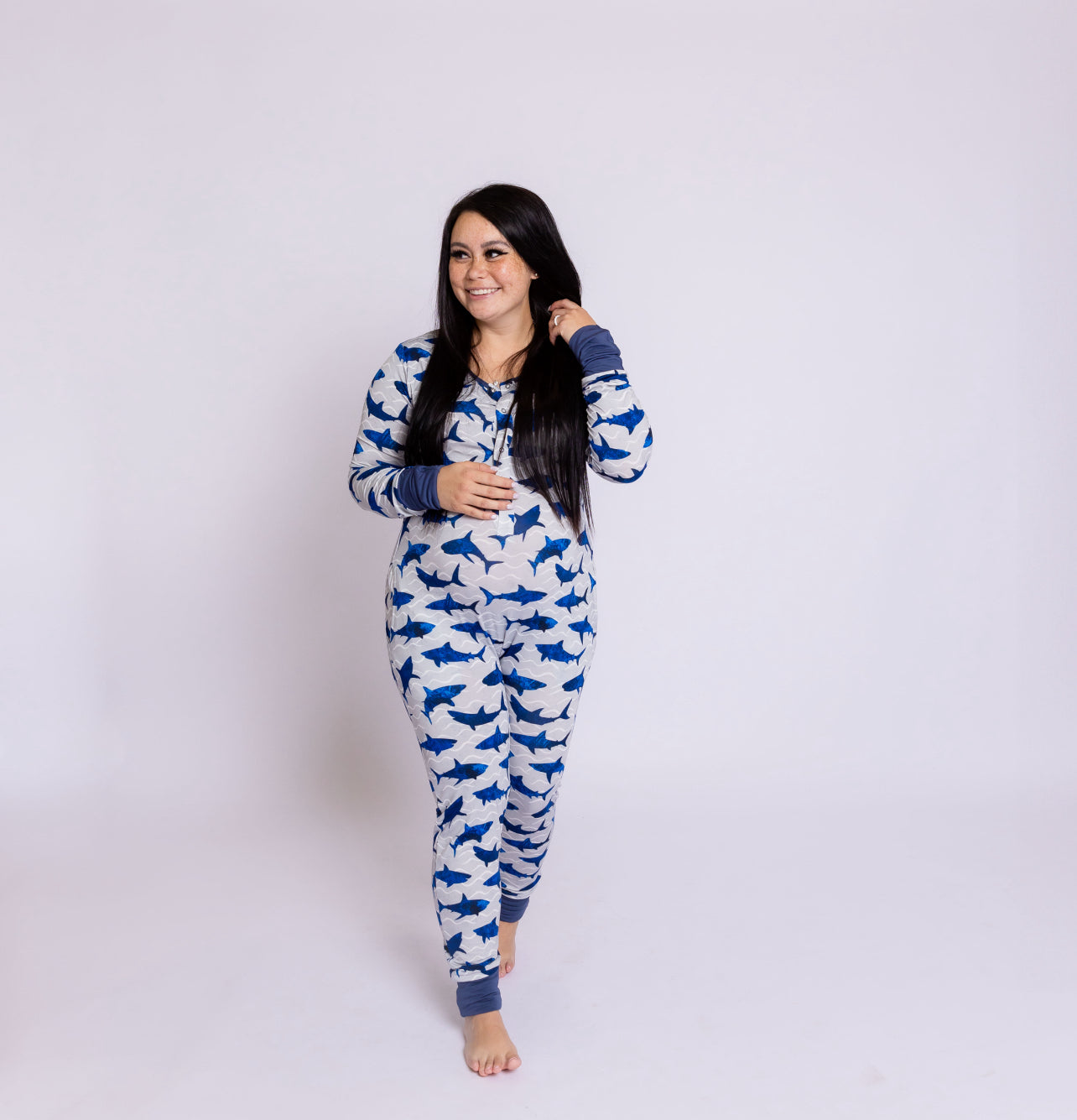 Feelin' Sharky At Your Leisure Snap Down Adult Romper- 3X-5X
