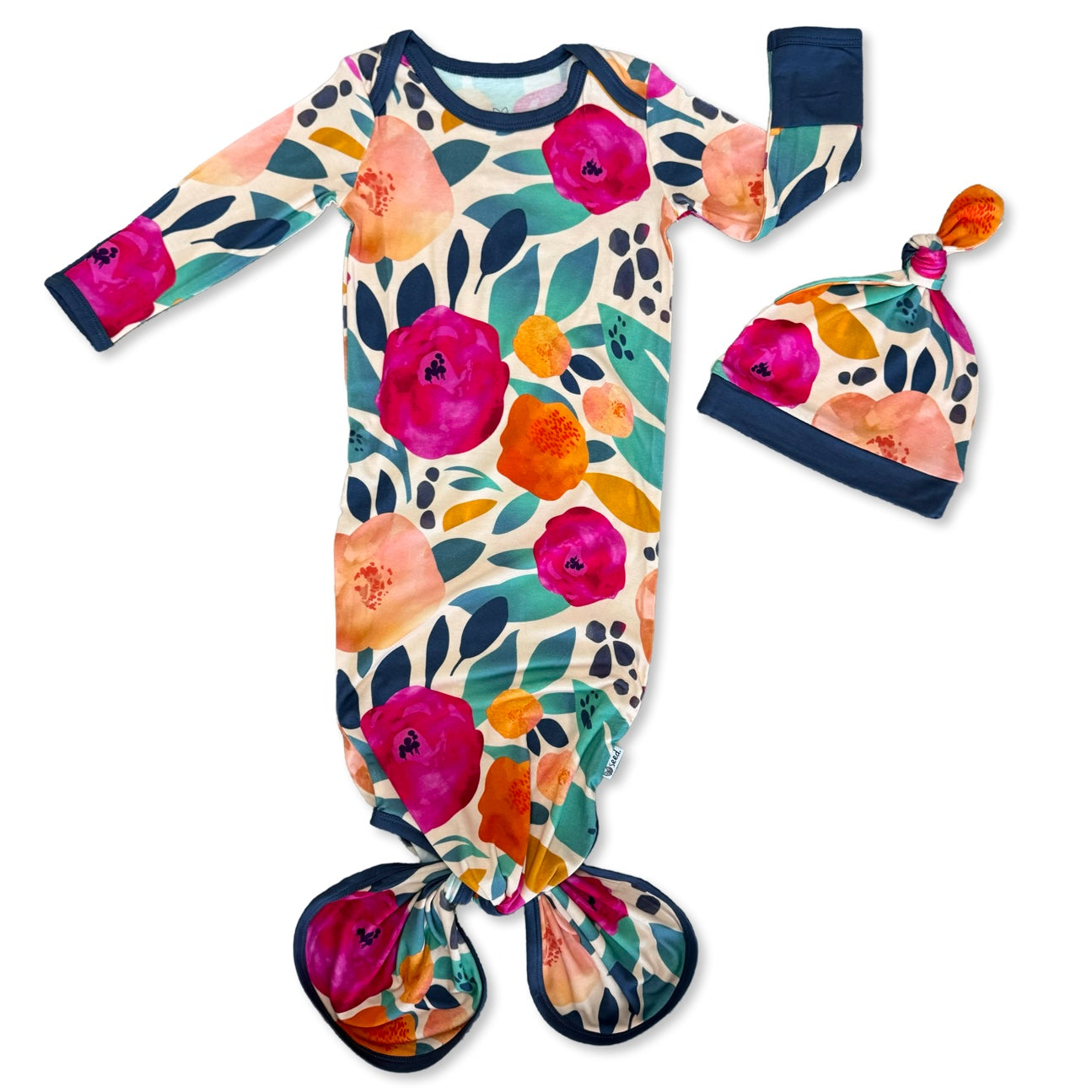 In Full Bloom Mini Ribbed Knotted Gown & Beanie