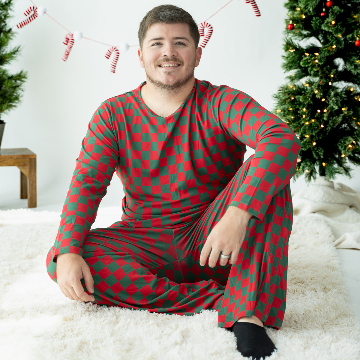 Merry Checkmas Men's Long Sleeve Two Piece Set