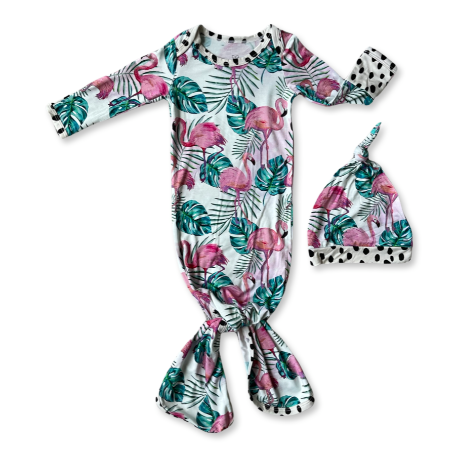 Flamingo Knotted Gown & Beanie