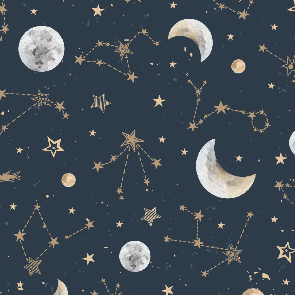 nightime pattern with stars, moons and speckles