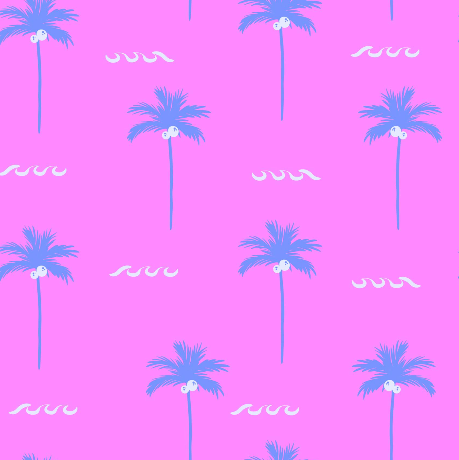 Pattern of palm trees and waves on a pink background