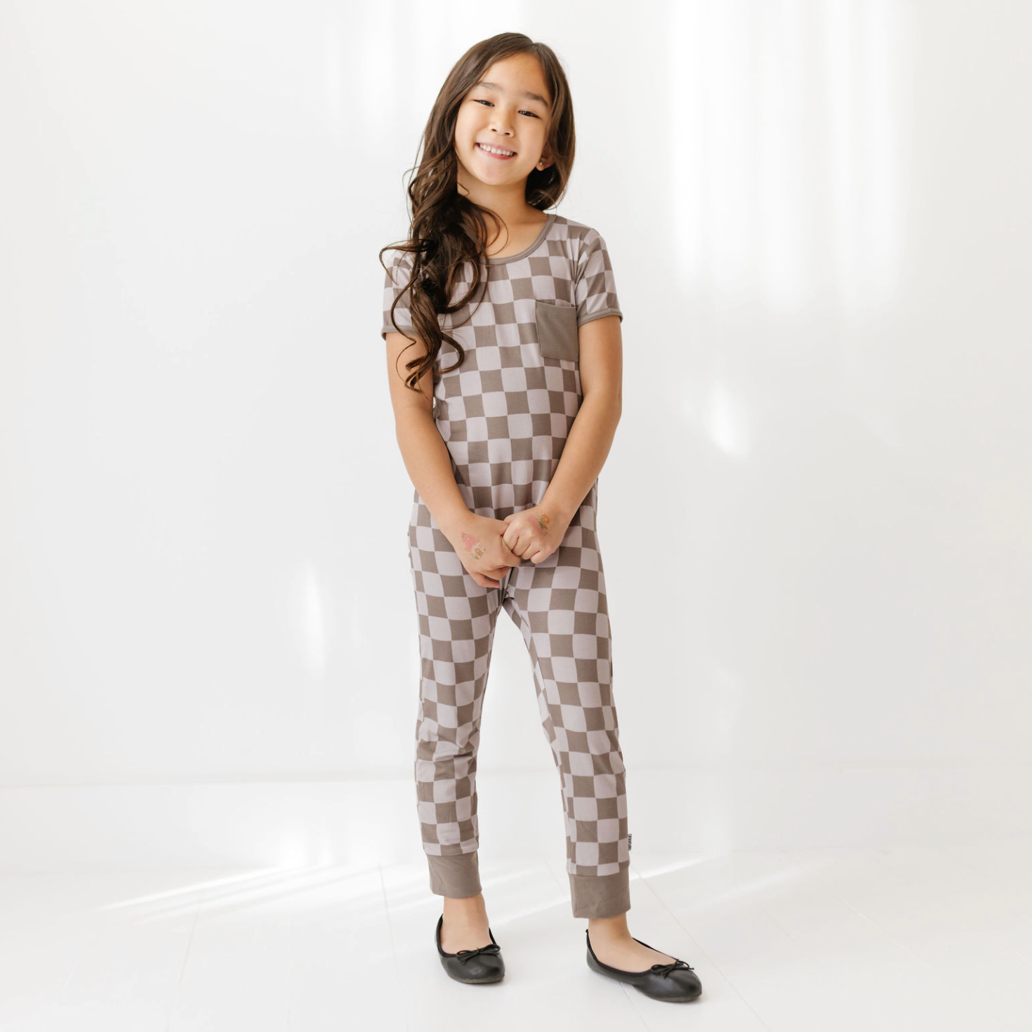 Cocoa Check Kid's Short Long Romper