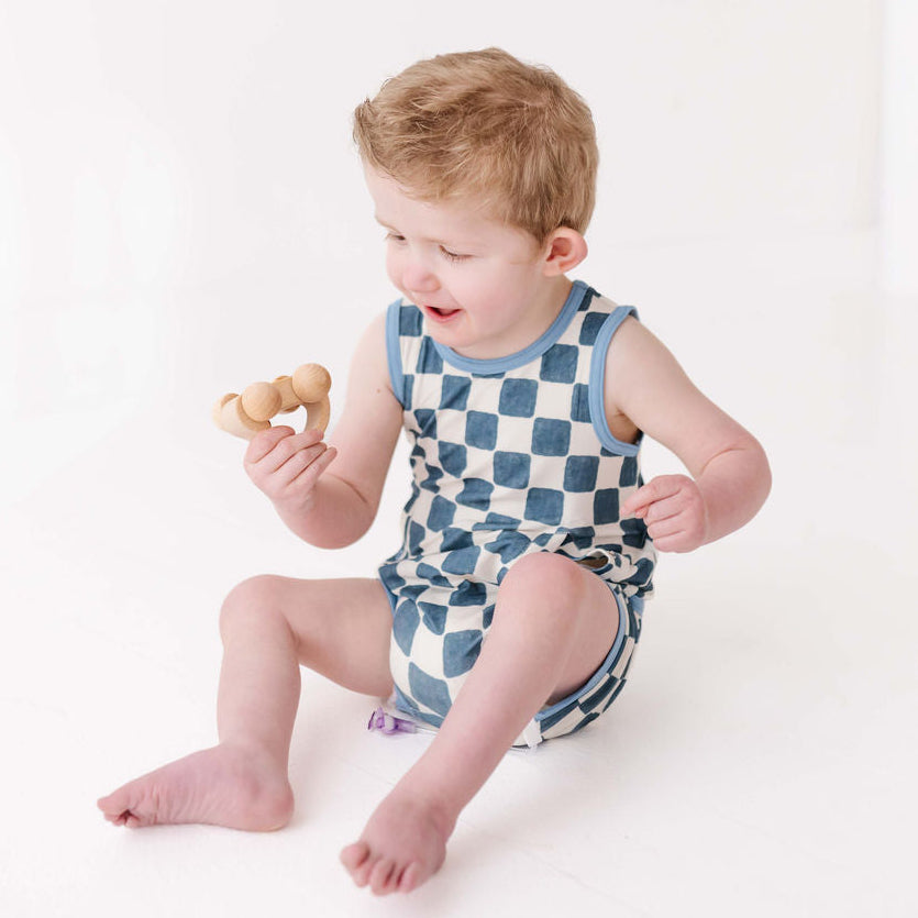 Checker Me Out Adaptive Tube Access Sleeveless Shorty Romper