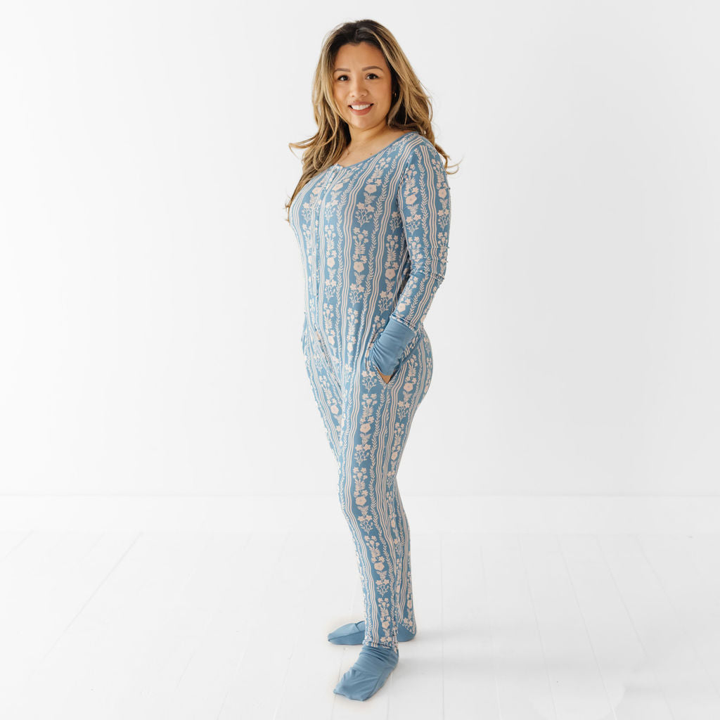 Whimsy Blue At Your Leisure Snap Down Adult Romper