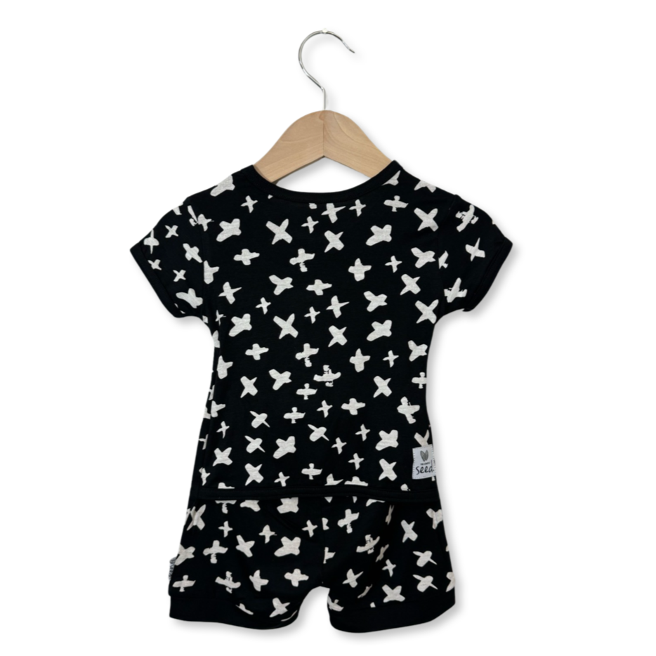 X Marks the Spot Black Shorty Romper