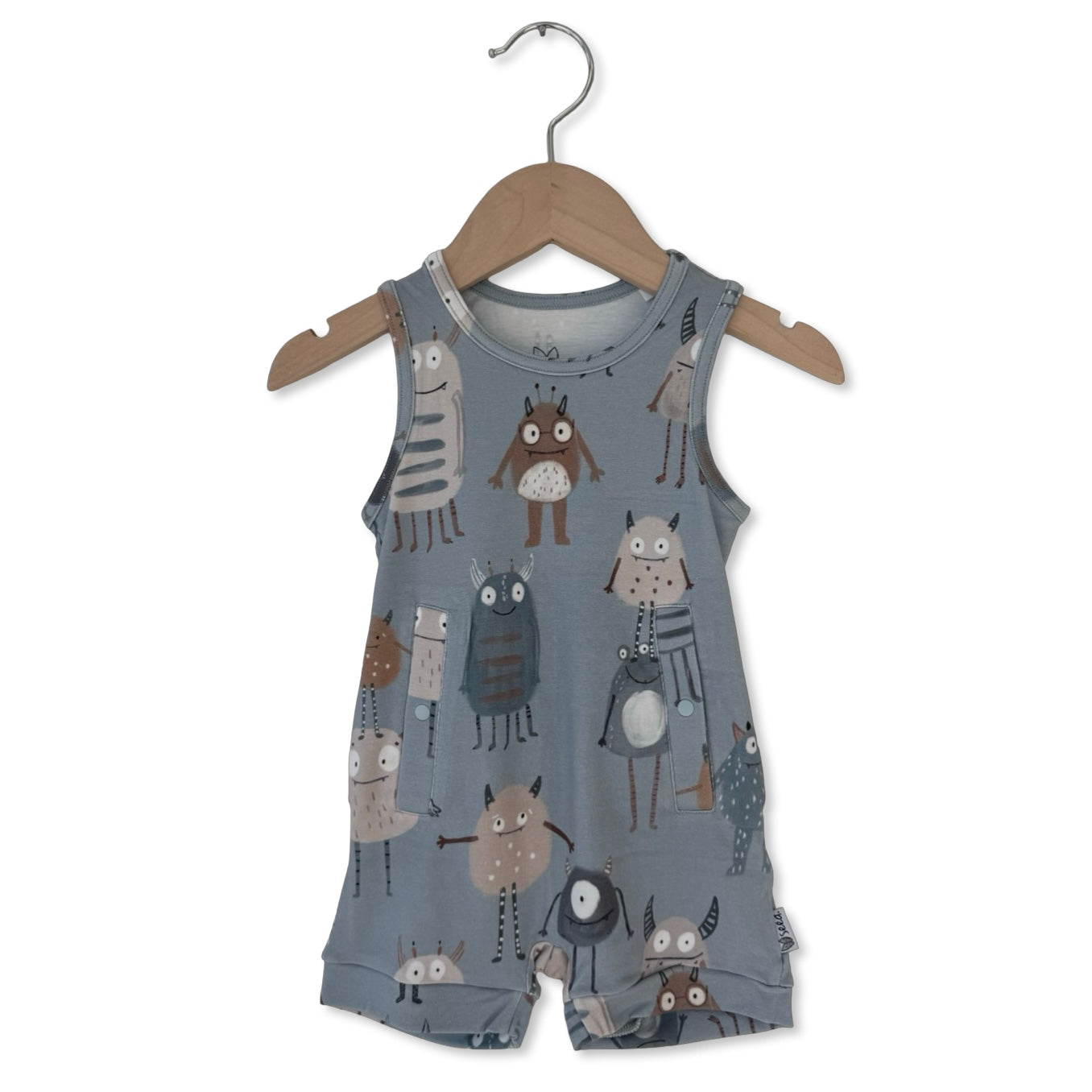 Blue Little Monsters Adaptive Tube Access Sleeveless Shorty Romper