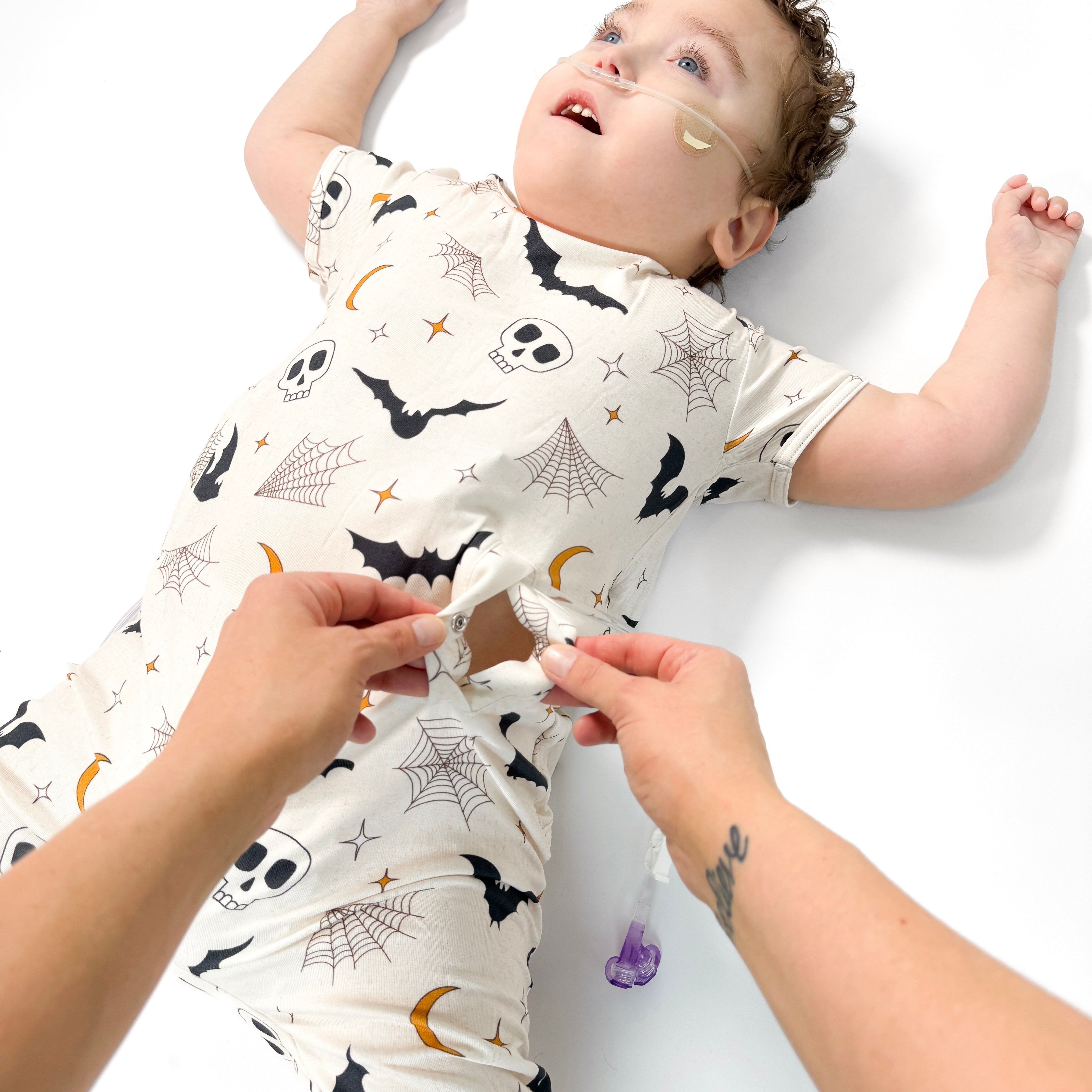 Bats & Boneheads Adaptive Tube Access Short Long Romper