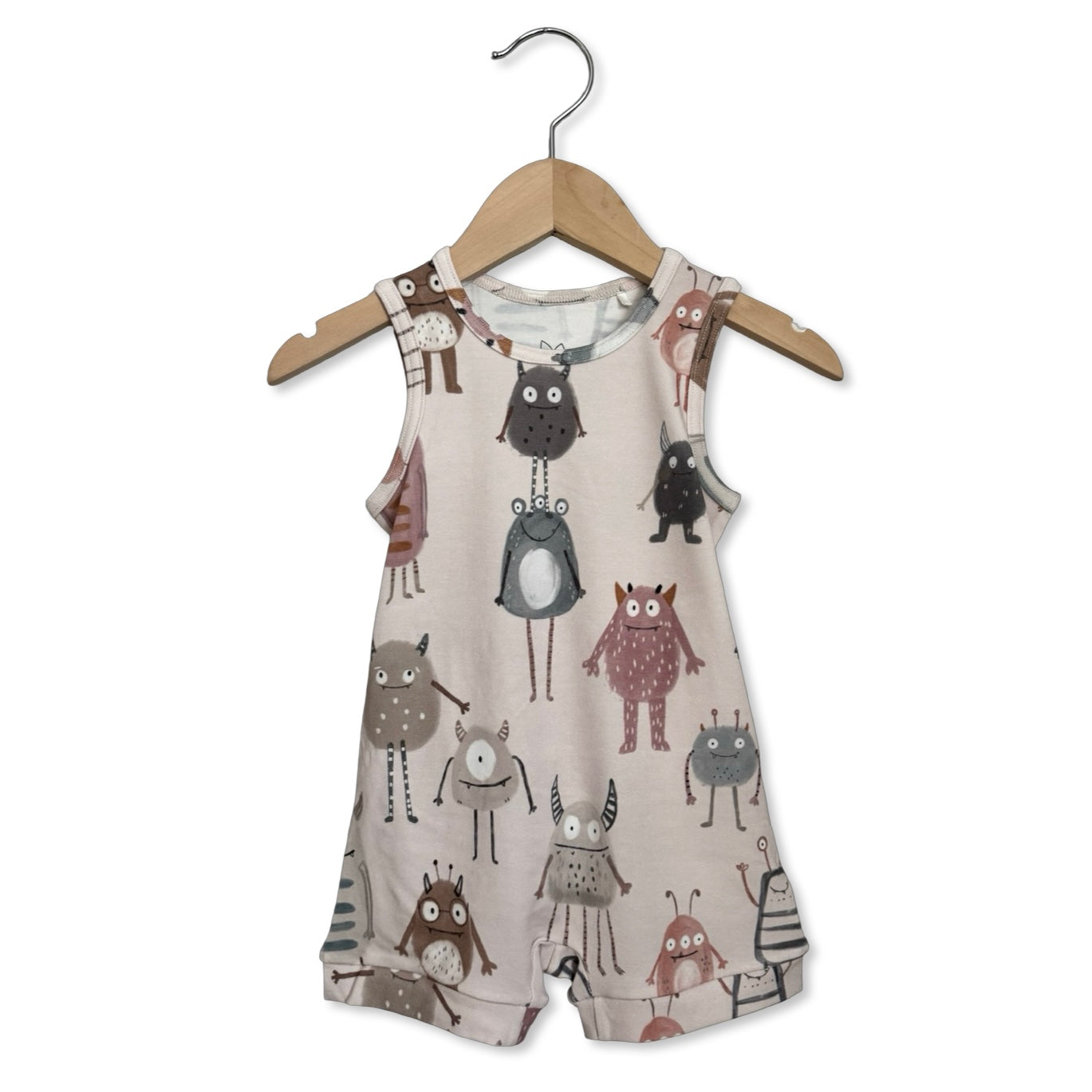 Pink Little Monsters Sleeveless Shorty Romper Luxe Edition | Cotton Bamboo Blend