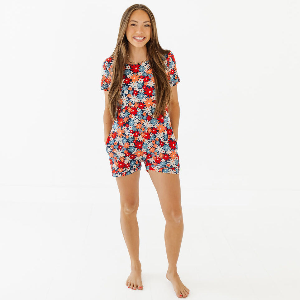 Freedom Floral Adult Shorty Romper