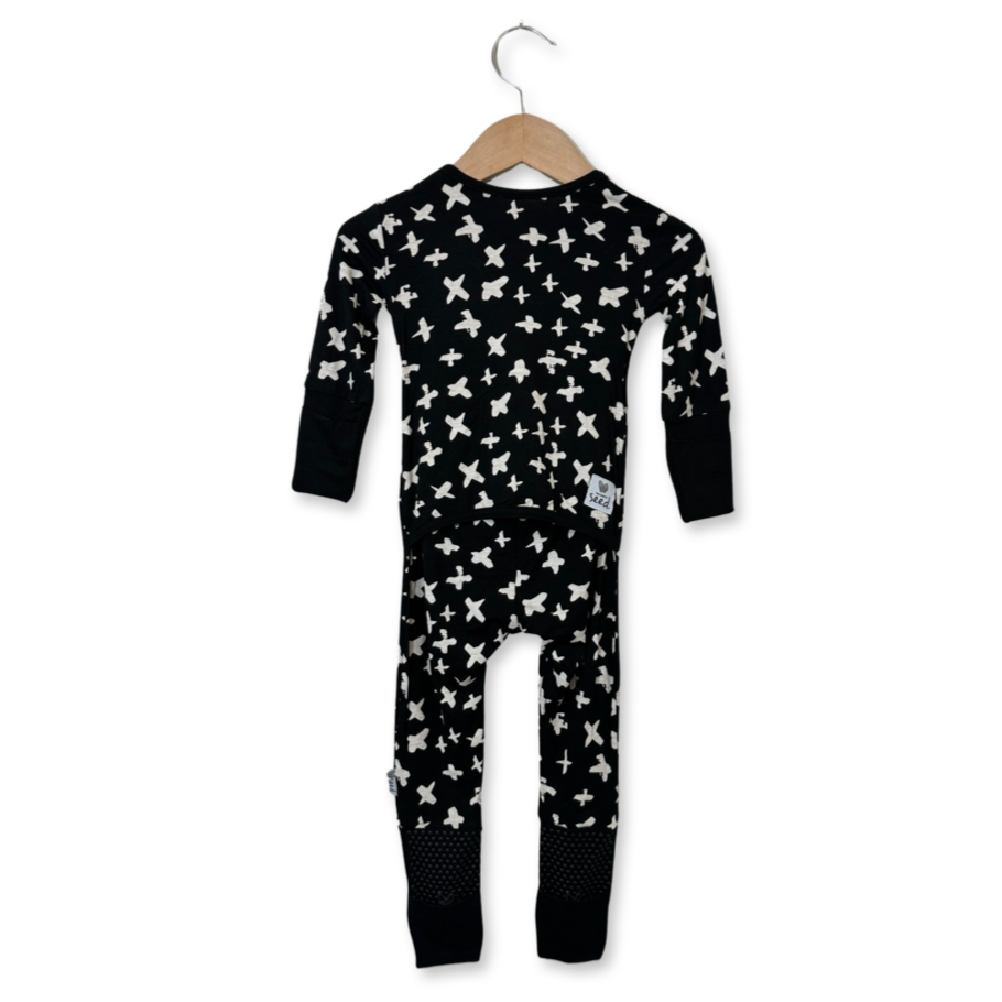 X Marks the Spot Black Adaptive Tube Access with snaps Kid's Day to Night Romper