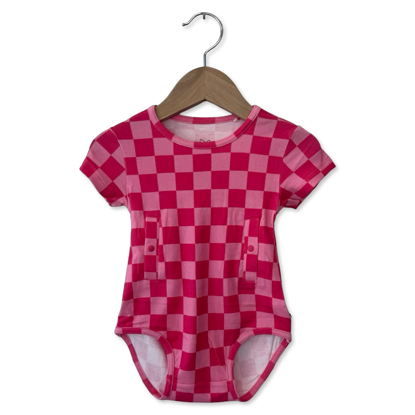 Bubblegum Check Tube Access Short Sleeve Snuggle Bug Bodysuit