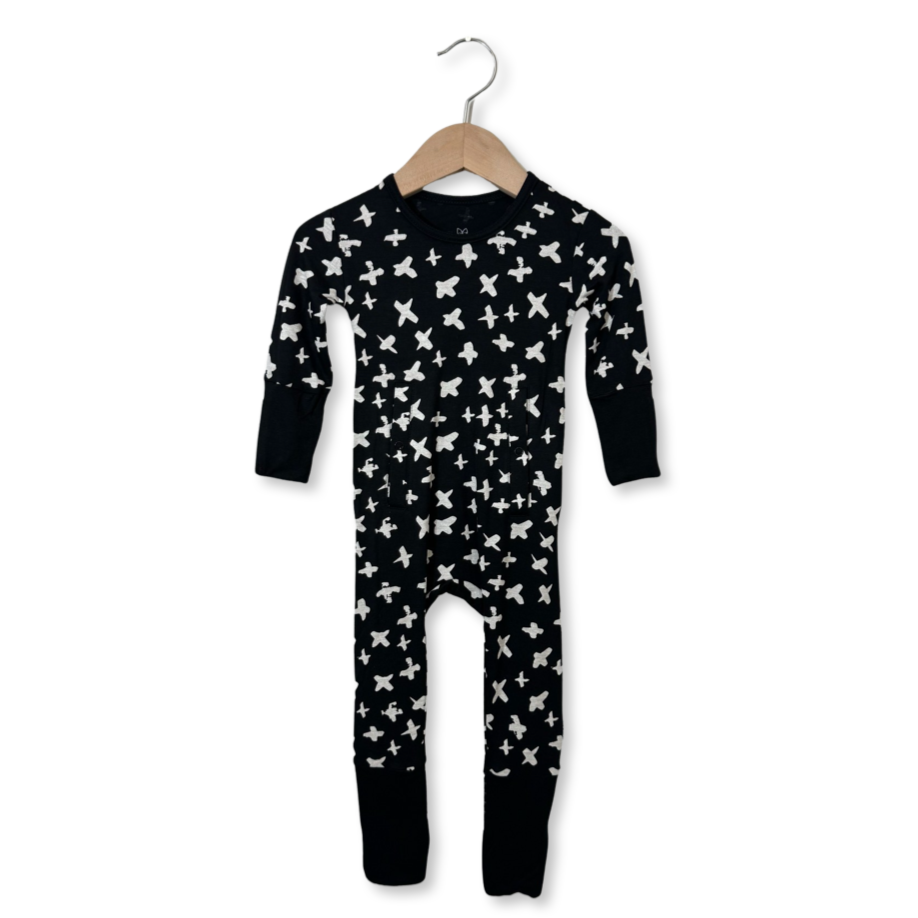 X Marks the Spot Black Adaptive Tube Access with snaps Kid's Day to Night Romper