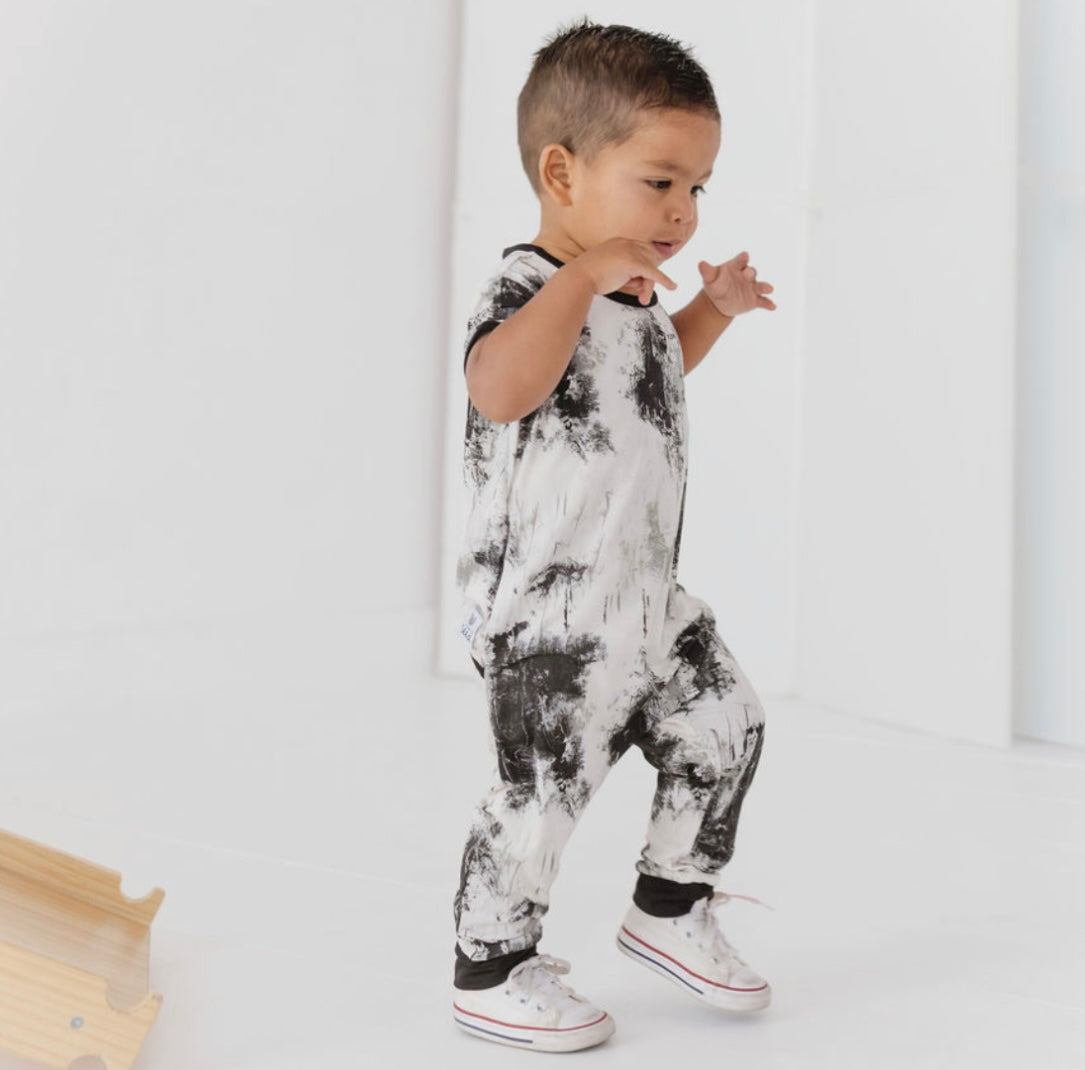 Caden & Crew Black Art Short Long Romper