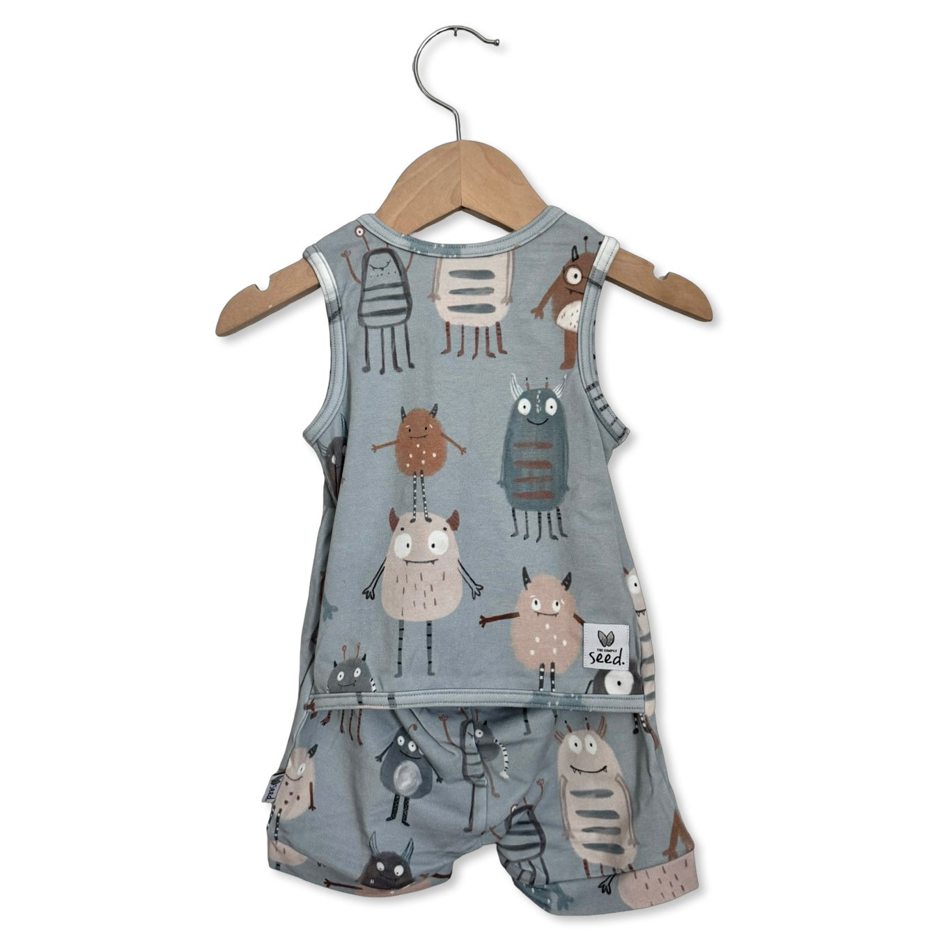 Blue Little Monsters Sleeveless Shorty Romper  Luxe Edition | Cotton Bamboo Blend