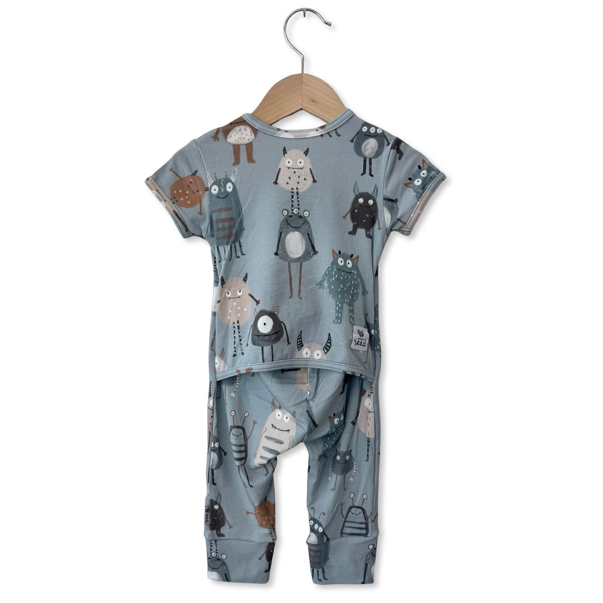 Blue Little Monsters Short Long Romper Luxe Edition | Cotton Bamboo Blend