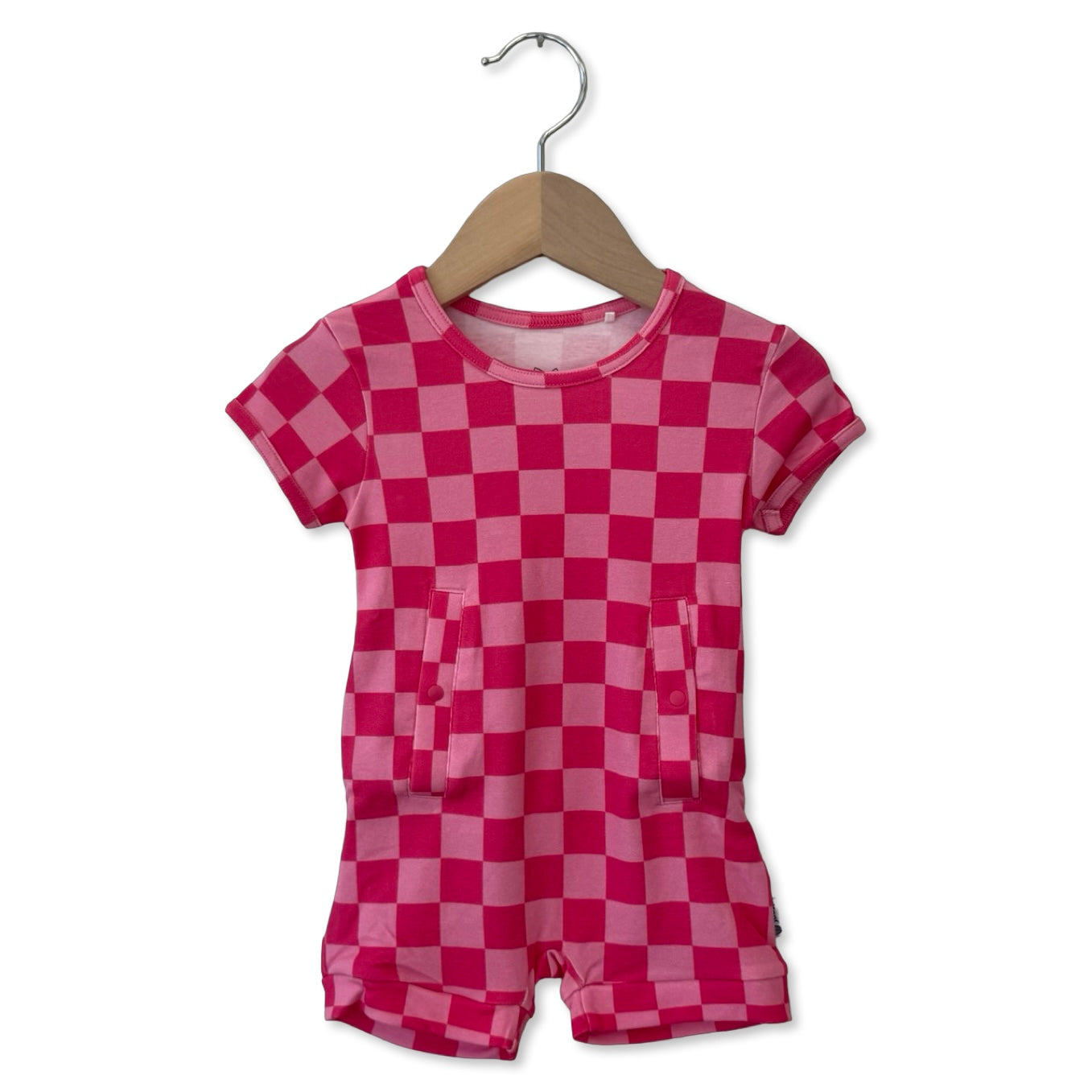 Bubble Gum Check Adaptive Tube Access Shorty Romper Luxe Edition | Cotton Bamboo Blend