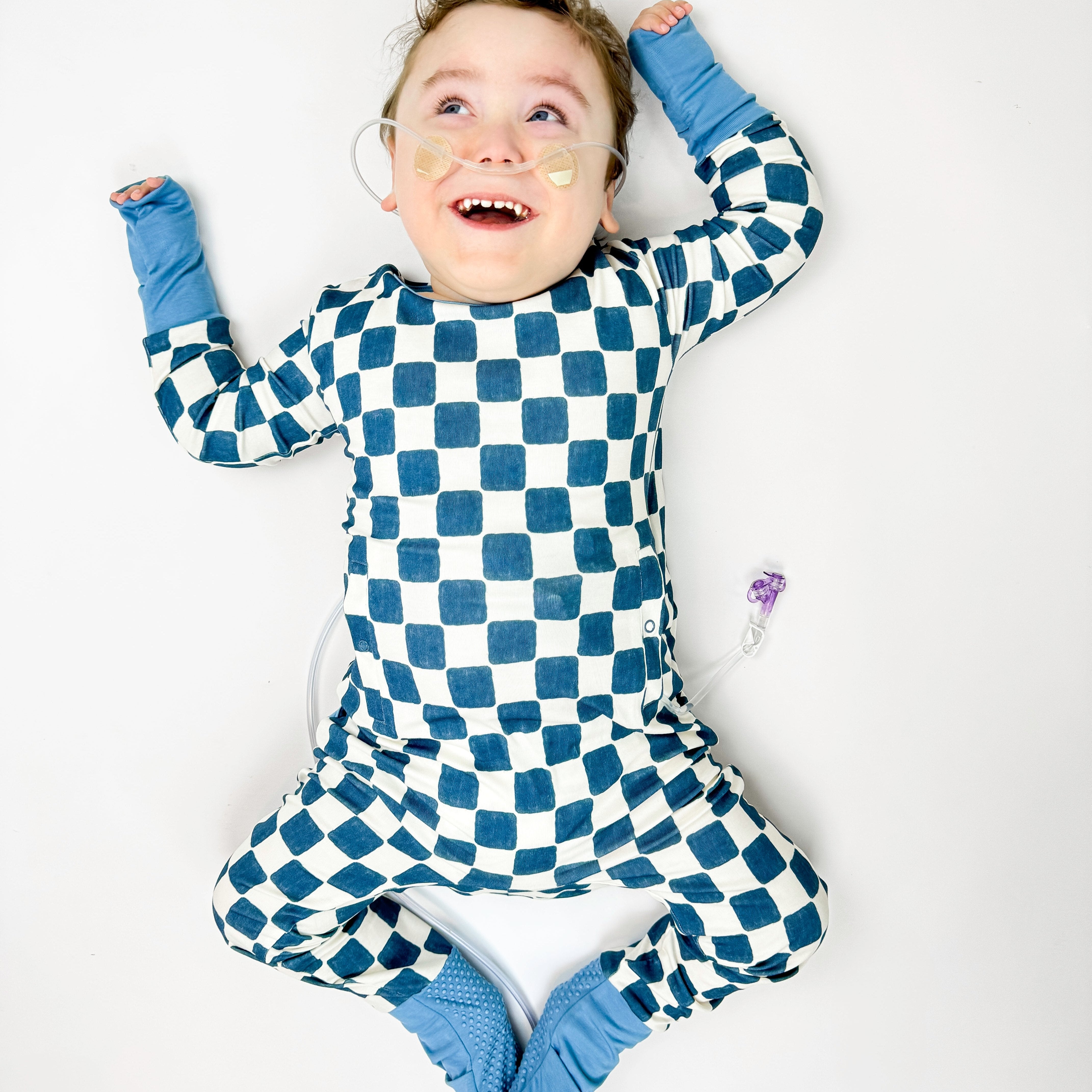 Checker Me Out Adaptive Tube Access Mini Ribbed Day to Night Romper