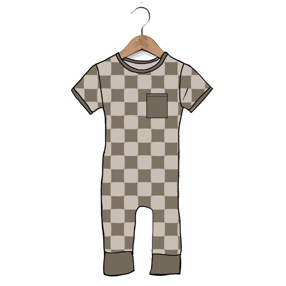 Cocoa Check Kid's Short Long Romper