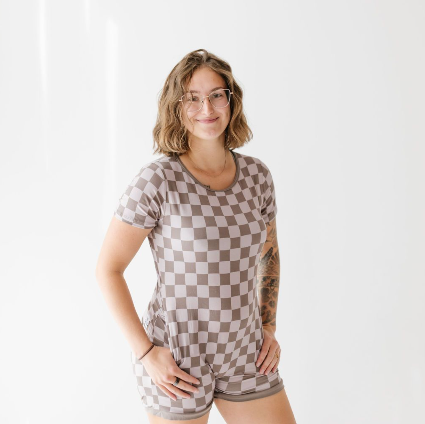 Cocoa Check Adult Shorty Romper