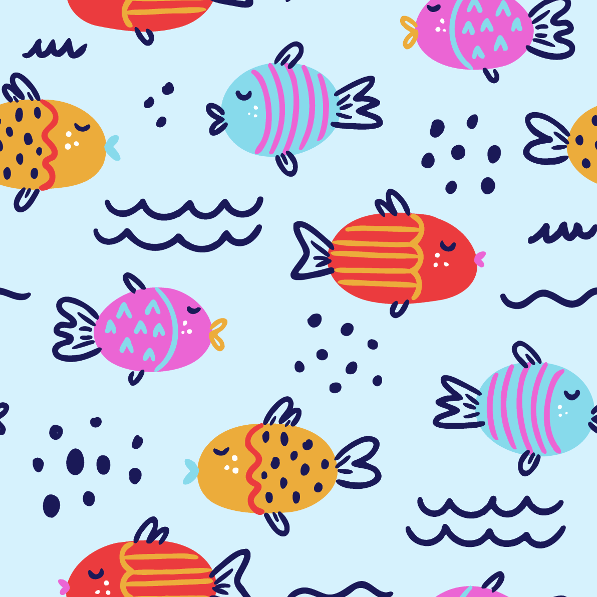 Colorful fish pattern on a light blue background