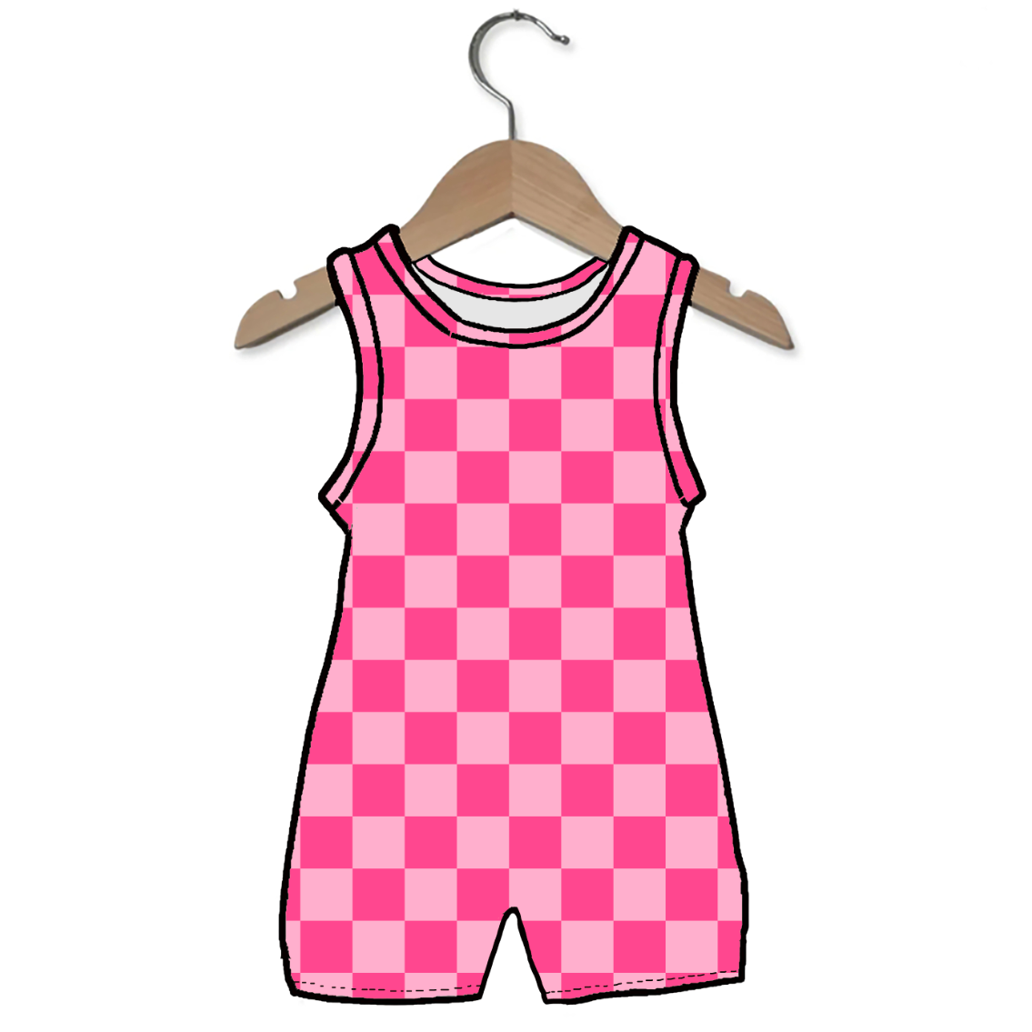 Bubble Gum Check Adult Sleeveless Shorty Romper