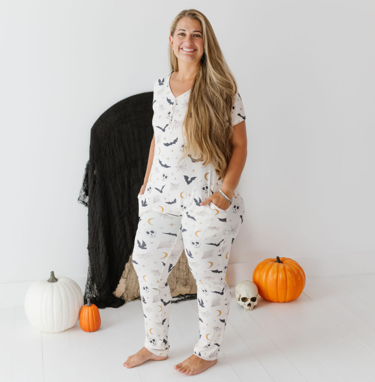 Bats & Boneheads At Your Leisure Adult Short Long Romper