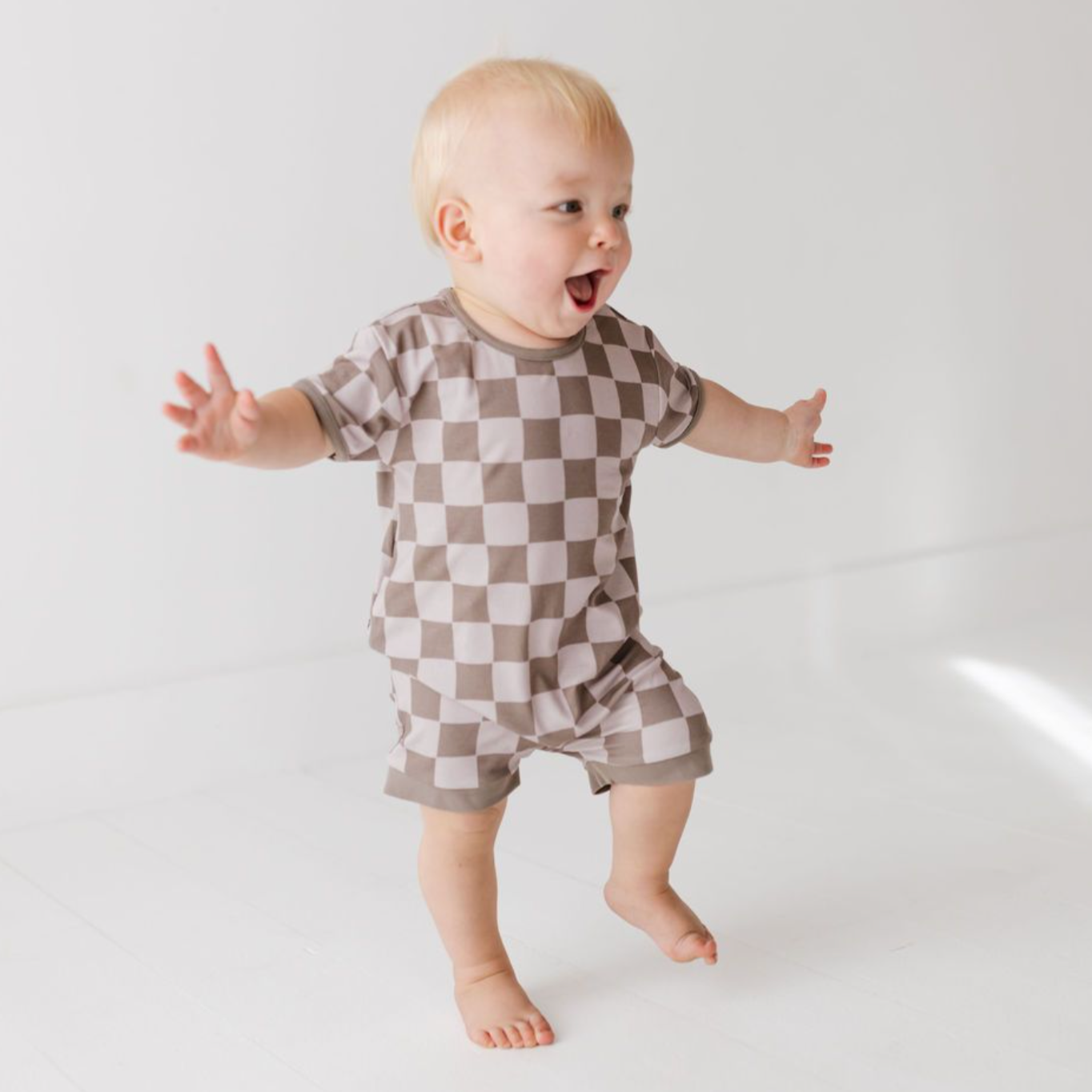 Cocoa Check Shorty Romper