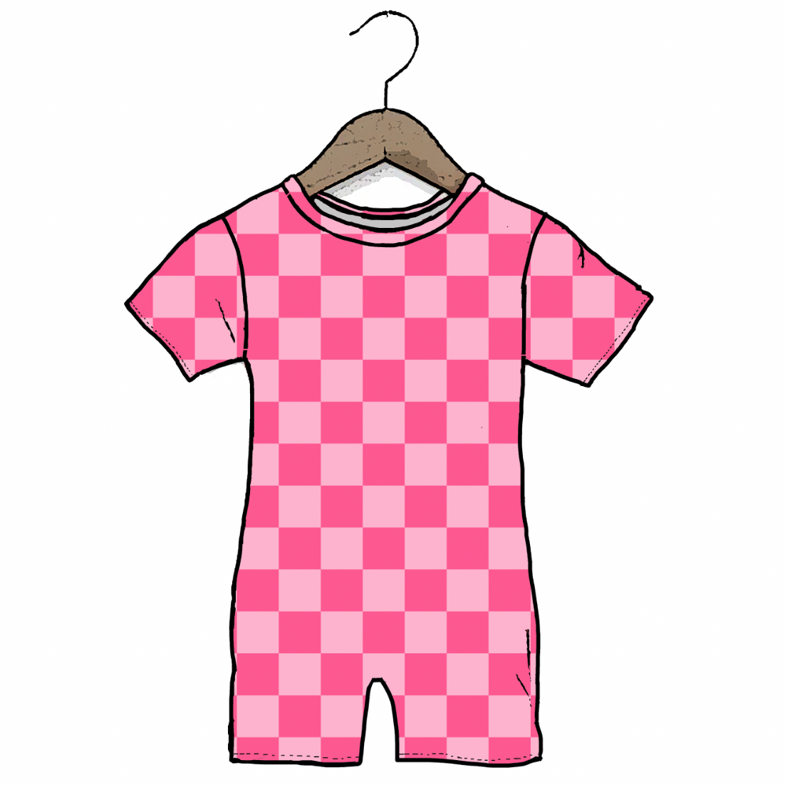Bubble Gum Check Adult Shorty Romper