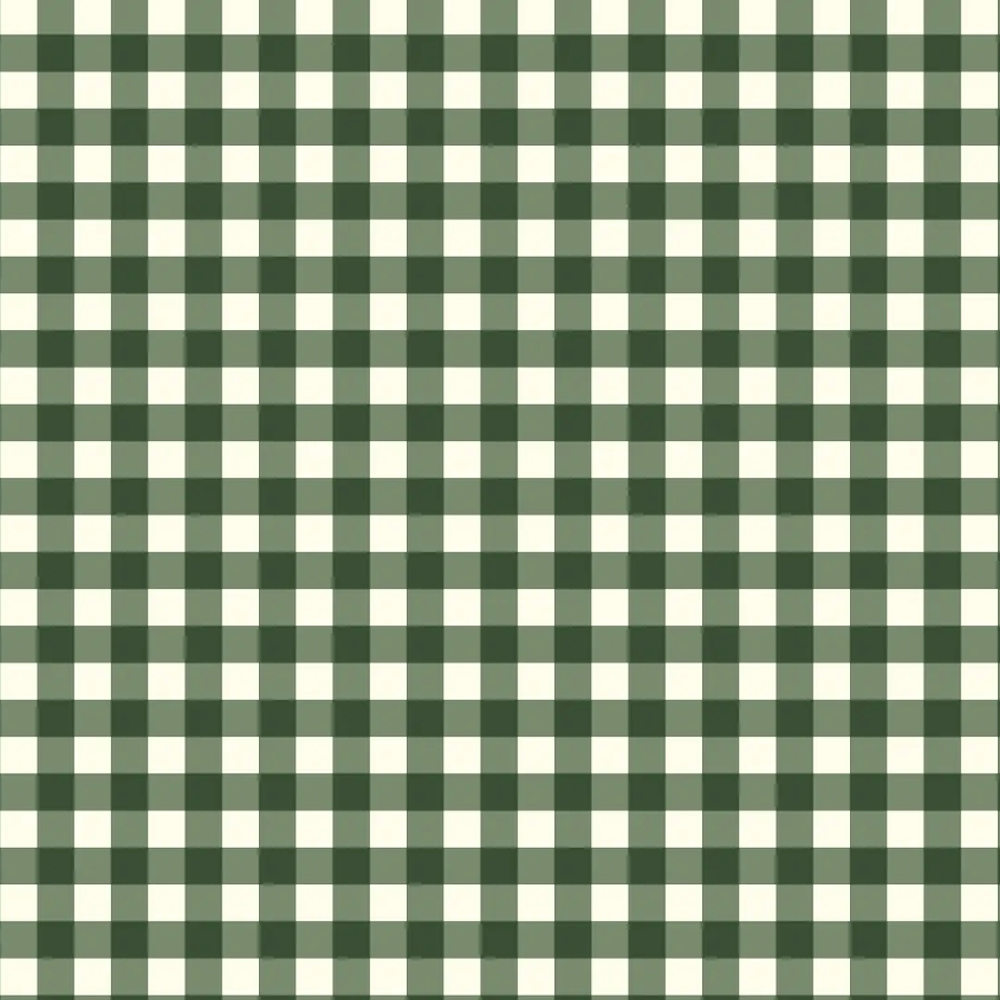 A repeating green and off-white gingham check pattern fills the frame.