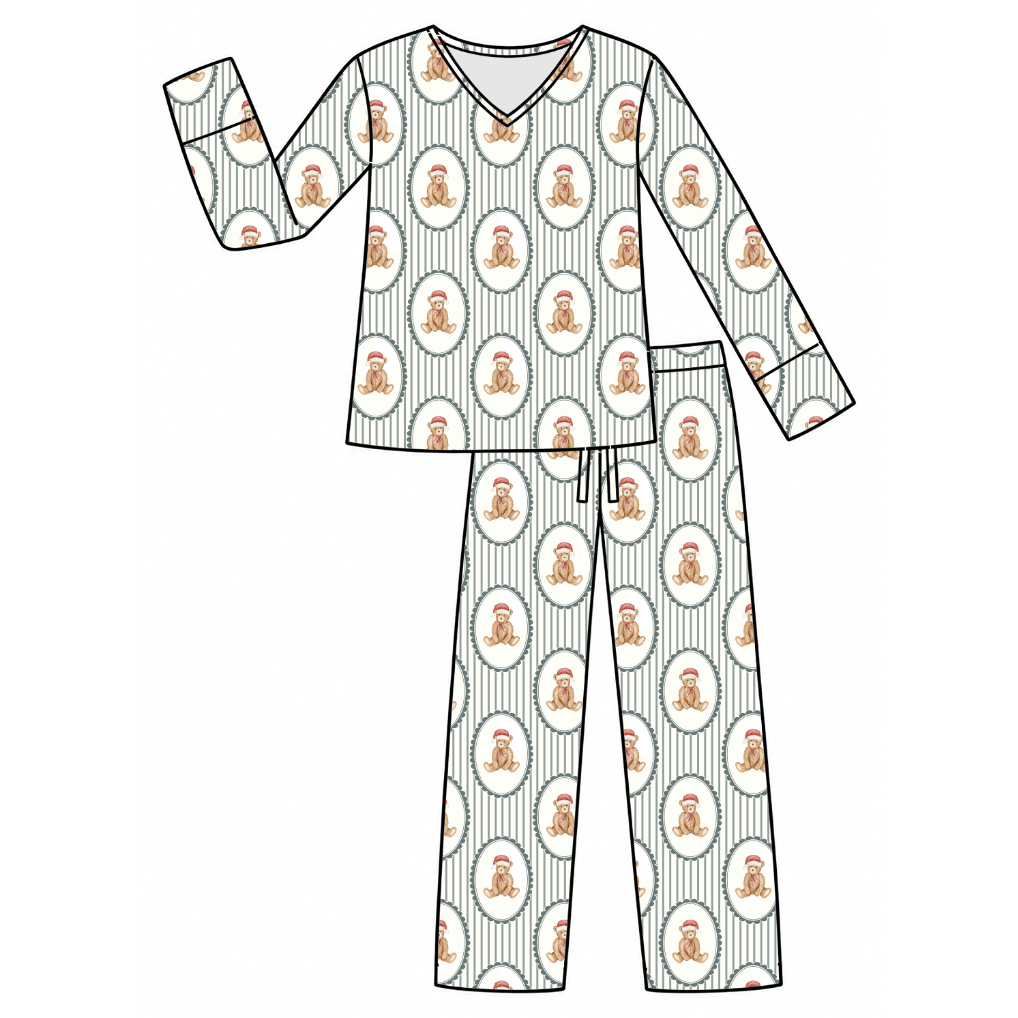 Beary Festive Women's Long Sleeve Two-Piece Set Luxe Edition | Cotton Bamboo Blend