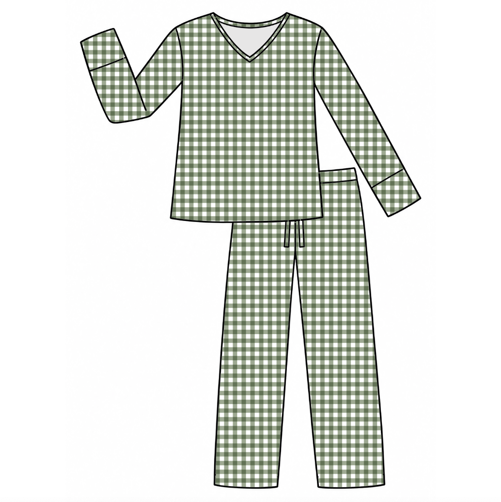 Mistletoe Gingham Women's Long Sleeve Two-Piece Set Luxe Edition | Cotton Bamboo Blend