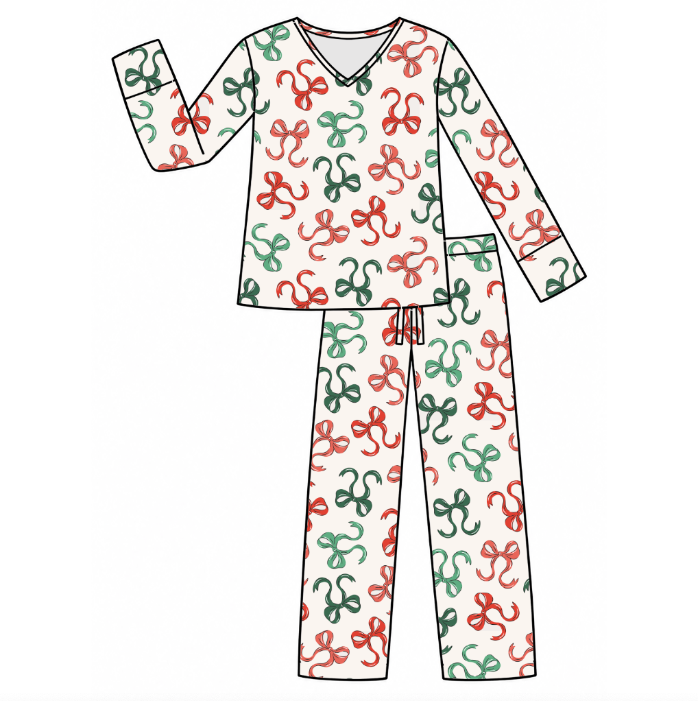 Bows of Holly Women's Long Sleeve Two-Piece Set Luxe Edition | Cotton Bamboo Blend