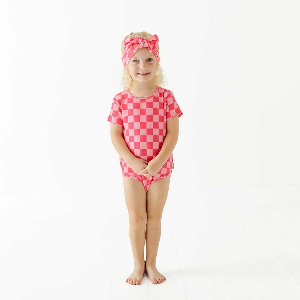 Bubble Gum Check Short Sleeve Snuggle Bug Bodysuit