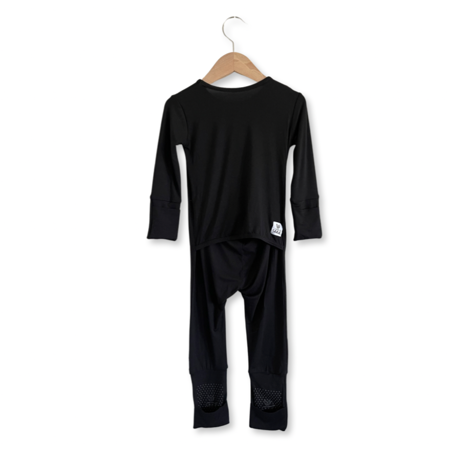 Black Mini Ribbed Kid's Day to Night Romper